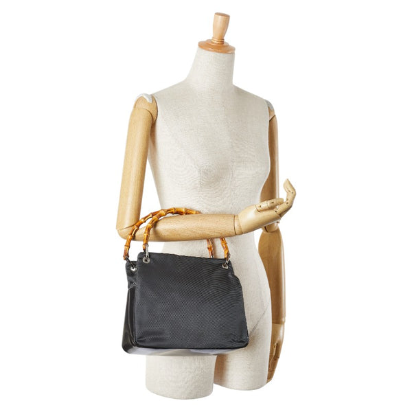 グッチ バンブー ハンドバッグ 000 1014 0575 グレー ブラック ナイロン レザー レディース GUCCI 【中古】