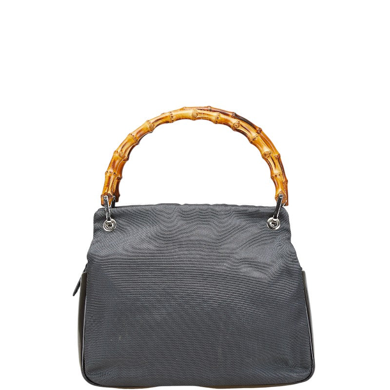 グッチ バンブー ハンドバッグ 000 1014 0575 グレー ブラック ナイロン レザー レディース GUCCI 【中古】