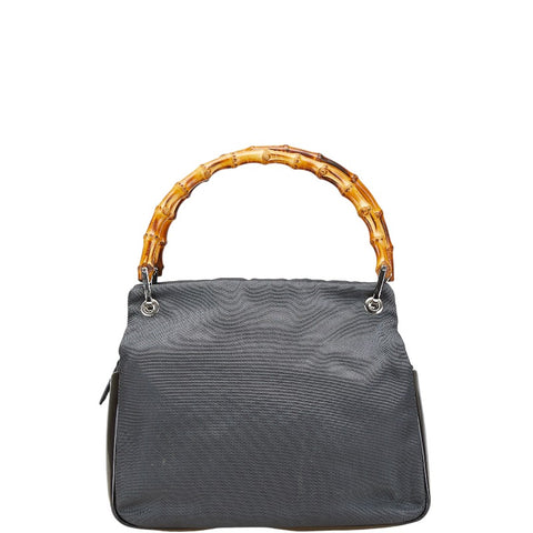 グッチ バンブー ハンドバッグ 000 1014 0575 グレー ブラック ナイロン レザー レディース GUCCI 【中古】