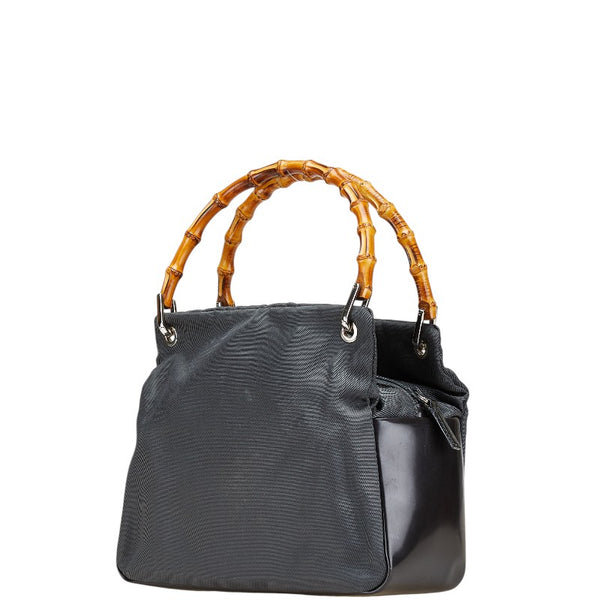 グッチ バンブー ハンドバッグ 000 1014 0575 グレー ブラック ナイロン レザー レディース GUCCI 【中古】