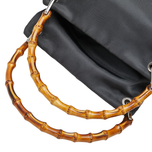 グッチ バンブー ハンドバッグ 000 1014 0575 グレー ブラック ナイロン レザー レディース GUCCI 【中古】