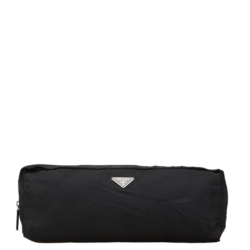 プラダ 三角ロゴプレート ポーチ ブラック ナイロン レディース PRADA 【中古】