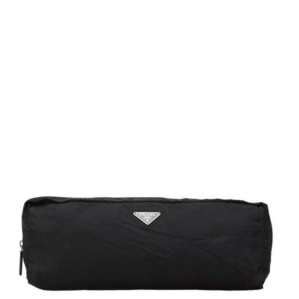 プラダ 三角ロゴプレート ポーチ ブラック ナイロン レディース PRADA 【中古】