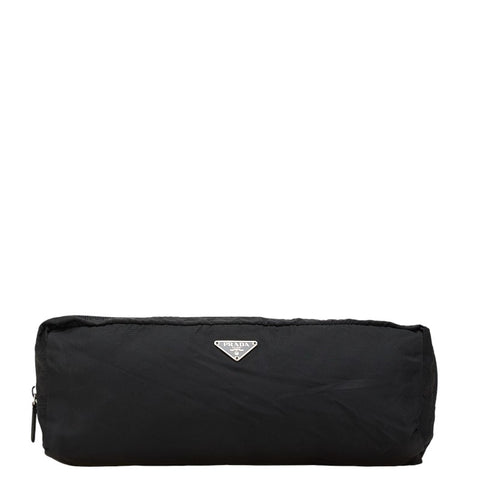 プラダ 三角ロゴプレート ポーチ ブラック ナイロン レディース PRADA 【中古】