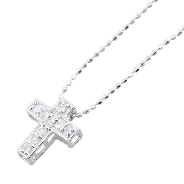 K18WG ホワイトゴールド ダイヤ0.20ct クロス 十字架 モチーフ ペンダントネックレス レディース 【中古】