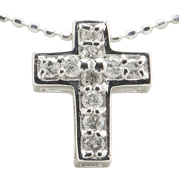 K18WG ホワイトゴールド ダイヤ0.20ct クロス 十字架 モチーフ ペンダントネックレス レディース 【中古】