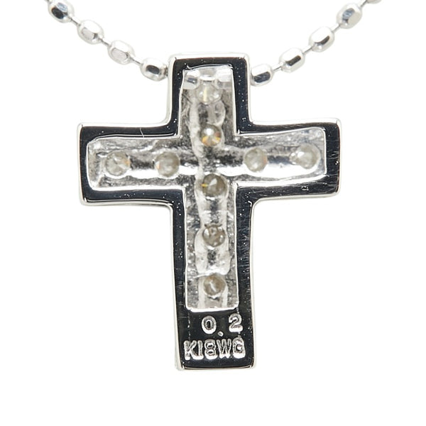 K18WG ホワイトゴールド ダイヤ0.20ct クロス 十字架 モチーフ ペンダントネックレス レディース 【中古】