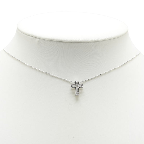 K18WG ホワイトゴールド ダイヤ0.20ct クロス 十字架 モチーフ ペンダントネックレス レディース 【中古】