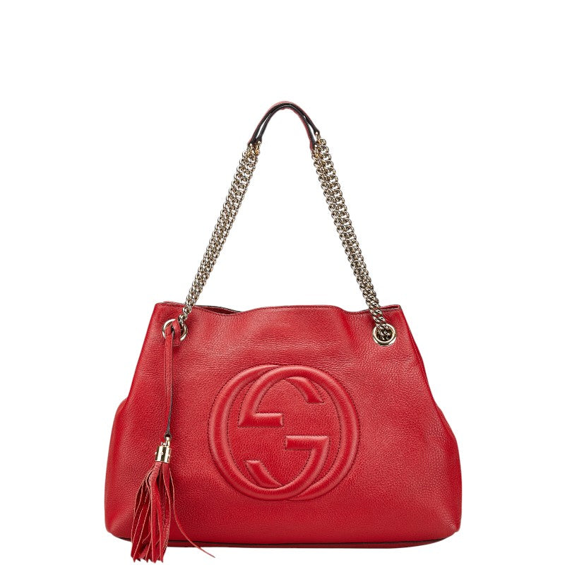グッチ ソーホー インターロッキングG チェーン トートバッグ ショルダーバッグ 303982 レッド レザー レディース GUCCI 【中古】