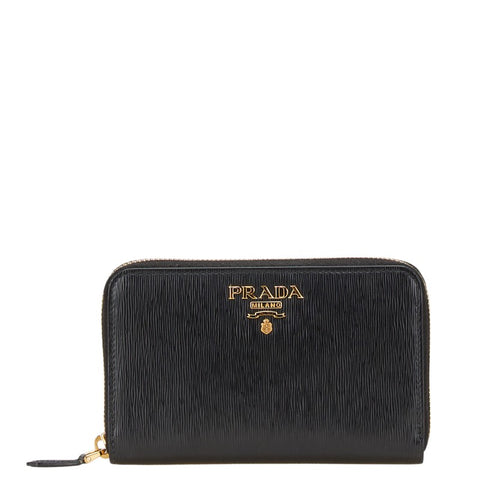 プラダ ラウンドファスナー 長財布 1ML157 ブラック レザー レディース PRADA 【中古】