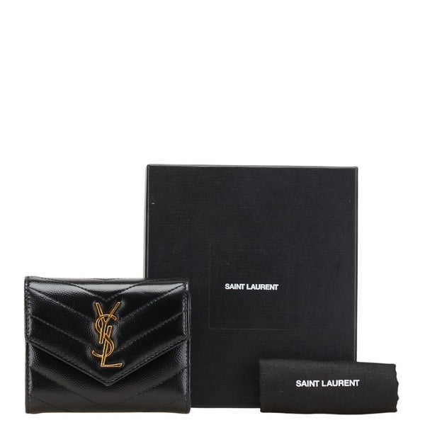 サンローラン YSL カサンドラ 三つ折り財布 コンパクトウォレット 692061 ブラック レザー レディース SAINT LAURENT 【中古】
