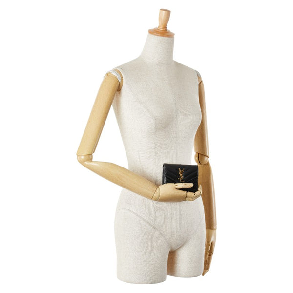 サンローラン YSL カサンドラ 三つ折り財布 コンパクトウォレット 692061 ブラック レザー レディース SAINT LAURENT 【中古】