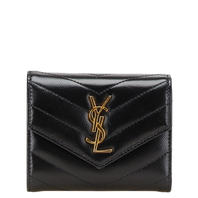 サンローラン YSL カサンドラ 三つ折り財布 コンパクトウォレット 692061 ブラック レザー レディース SAINT LAURENT 【中古】
