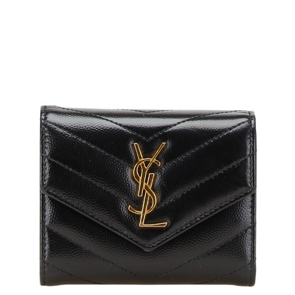 サンローラン YSL カサンドラ 三つ折り財布 コンパクトウォレット 692061 ブラック レザー レディース SAINT LAURENT 【中古】