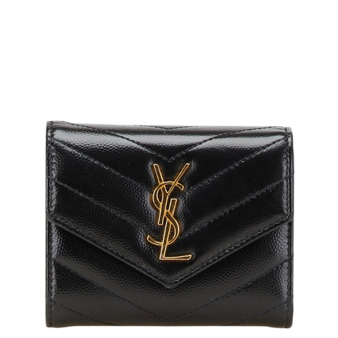 サンローラン YSL カサンドラ 三つ折り財布 コンパクトウォレット 692061 ブラック レザー レディース SAINT LAURENT 【中古】