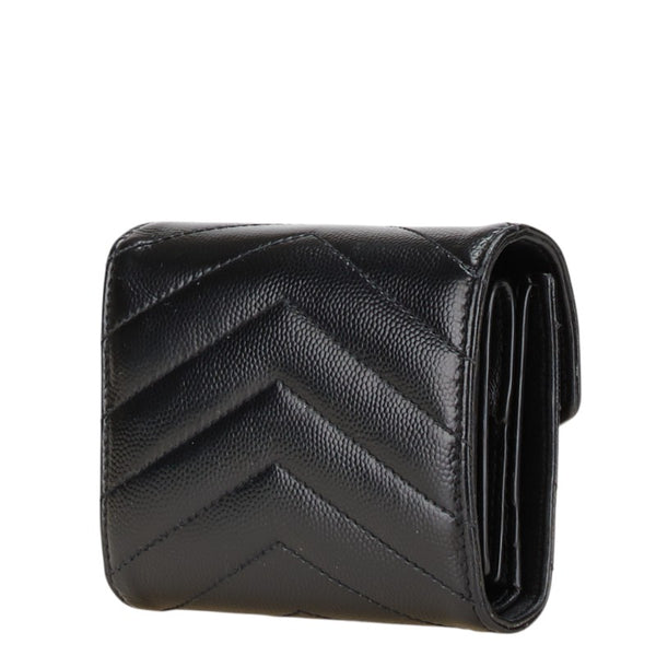 サンローラン YSL カサンドラ 三つ折り財布 コンパクトウォレット 692061 ブラック レザー レディース SAINT LAURENT 【中古】