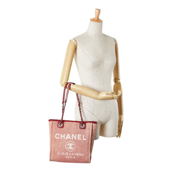シャネル ドーヴィルPM トートバッグ ショルダーバッグ ピンク キャンバス レザー レディース CHANEL 【中古】