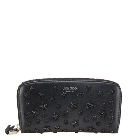 ジミーチュウ スタースタッズ ラウンドファスナー 長財布 ブラック レザー レディース JIMMY CHOO 【中古】