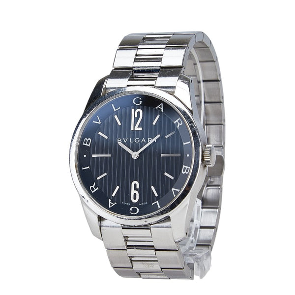 ブルガリ ソロテンポ 腕時計 ST42S クオーツ ブラック文字盤 ステンレススチール メンズ BVLGARI 【中古】