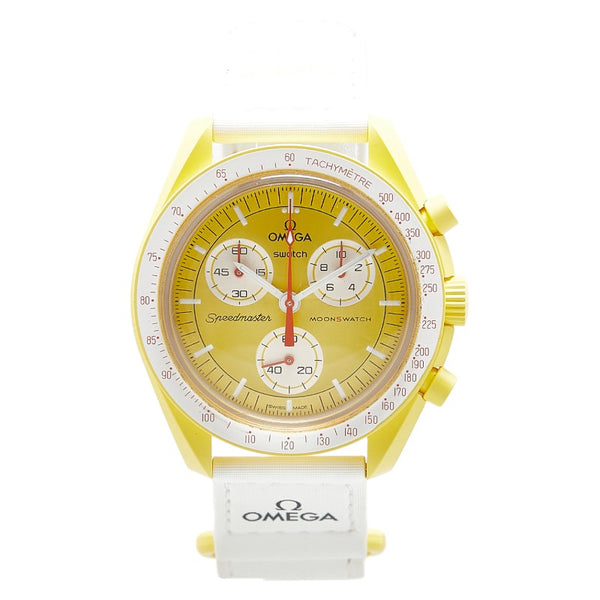 オメガ ×スウォッチ ムーンスウォッチ MISSION TO THE SUN 腕時計 SO33J100 クオーツ イエロー文字盤 セラミック ナイロン メンズ OMEGA 【中古】