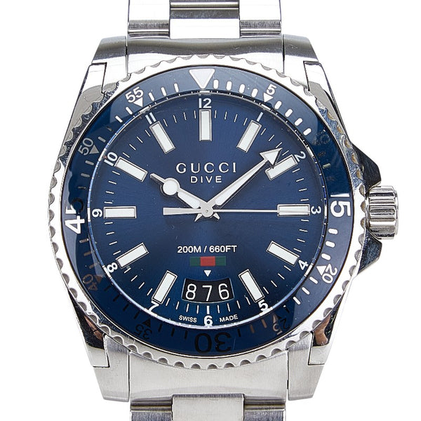 グッチ ダイブ 腕時計 136.3 クオーツ ネイビー文字盤 ステンレススチール メンズ GUCCI 【中古】