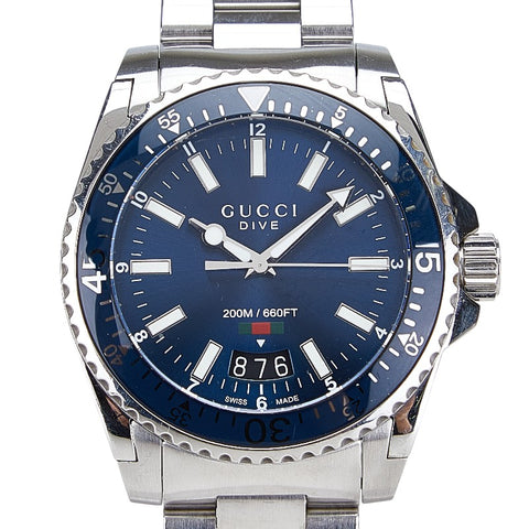 グッチ ダイブ 腕時計 136.3 クオーツ ネイビー文字盤 ステンレススチール メンズ GUCCI 【中古】