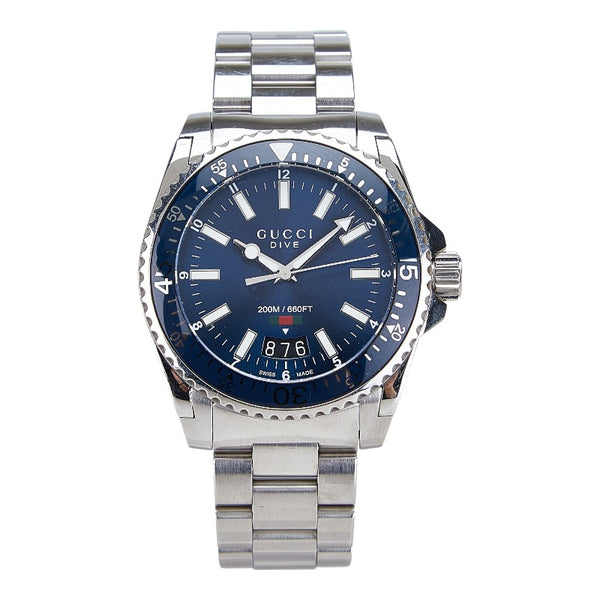 グッチ ダイブ 腕時計 136.3 クオーツ ネイビー文字盤 ステンレススチール メンズ GUCCI 【中古】