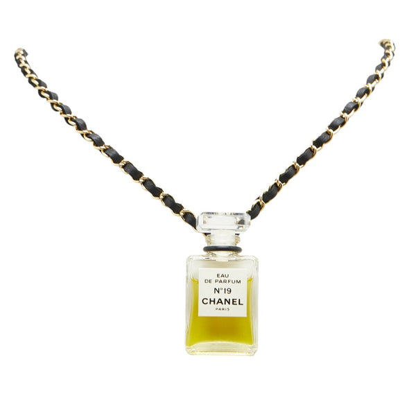 シャネル No19 香水 オードパルファム ネックレス ゴールド ブラック メッキ レザー レディース CHANEL 【中古】