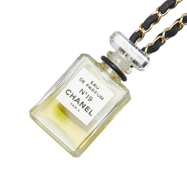 シャネル No19 香水 オードパルファム ネックレス ゴールド ブラック メッキ レザー レディース CHANEL 【中古】