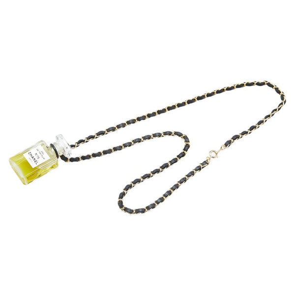 シャネル No19 香水 オードパルファム ネックレス ゴールド ブラック メッキ レザー レディース CHANEL 【中古】
