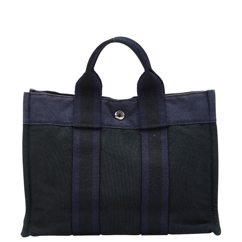 エルメス フールトゥPM ハンドバッグ ブラック ネイビー キャンバス レディース HERMES 【中古】