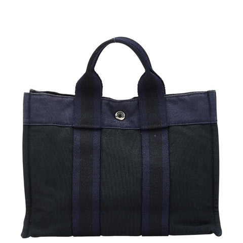 エルメス フールトゥPM ハンドバッグ ブラック ネイビー キャンバス レディース HERMES 【中古】