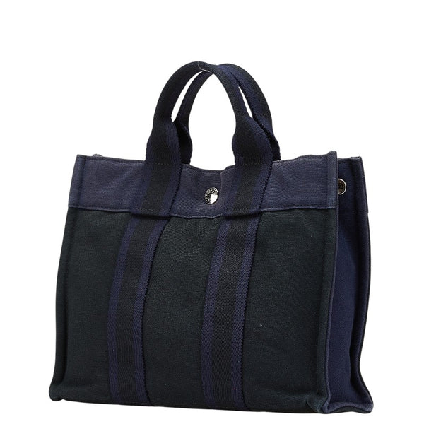 エルメス フールトゥPM ハンドバッグ ブラック ネイビー キャンバス レディース HERMES 【中古】