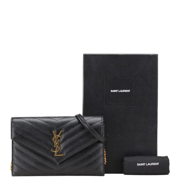 サンローラン YSL エンベローブ チェーンウォレット ショルダーバッグ 393953 ブラック レザー レディース SAINT LAURENT 【中古】