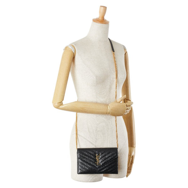 サンローラン YSL エンベローブ チェーンウォレット ショルダーバッグ 393953 ブラック レザー レディース SAINT LAURENT 【中古】