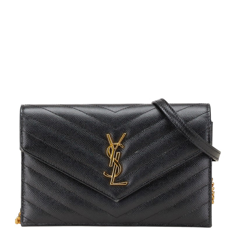 サンローラン YSL エンベローブ チェーンウォレット ショルダーバッグ 393953 ブラック レザー レディース SAINT LAURENT 【中古】