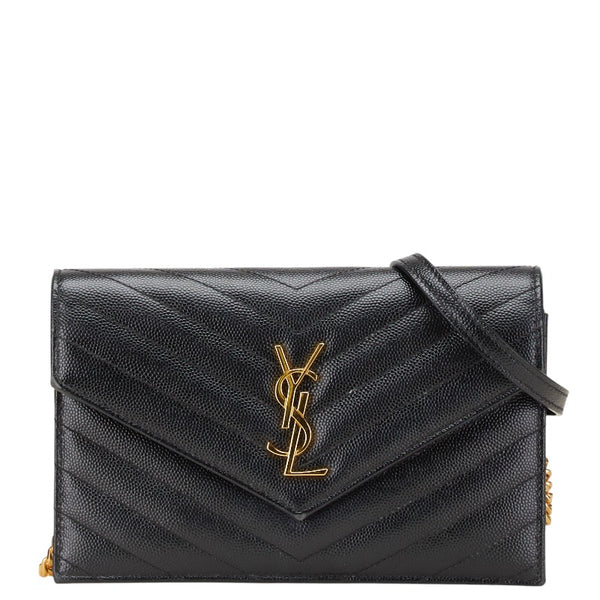 サンローラン YSL エンベローブ チェーンウォレット ショルダーバッグ 393953 ブラック レザー レディース SAINT LAURENT 【中古】