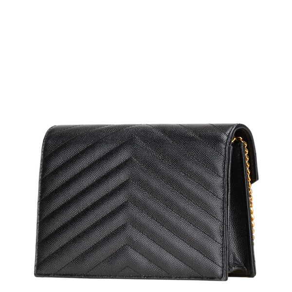 サンローラン YSL エンベローブ チェーンウォレット ショルダーバッグ 393953 ブラック レザー レディース SAINT LAURENT 【中古】