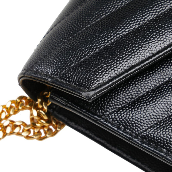 サンローラン YSL エンベローブ チェーンウォレット ショルダーバッグ 393953 ブラック レザー レディース SAINT LAURENT 【中古】