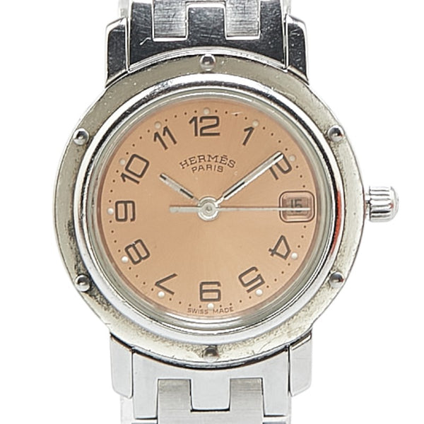 エルメス クリッパー 腕時計 CL4.210 クオーツ オレンジ文字盤 ステンレススチール レディース HERMES 【中古】