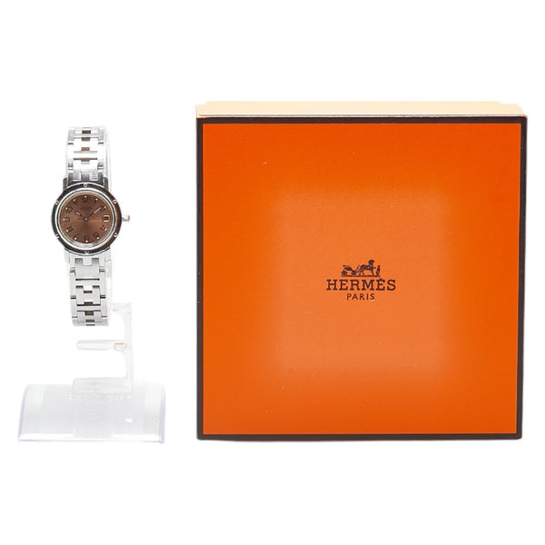 エルメス クリッパー 腕時計 CL4.210 クオーツ オレンジ文字盤 ステンレススチール レディース HERMES 【中古】