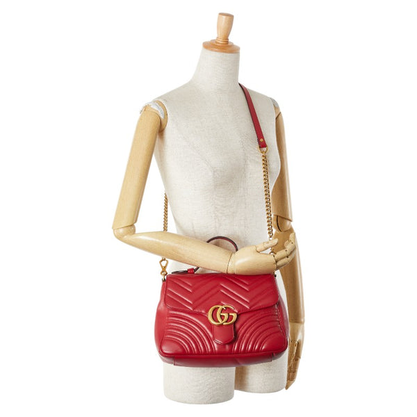 グッチ GGマーモント ハート ハンドバッグ ショルダーバッグ 2WAY 498110 レッド レザー レディース GUCCI 【中古】