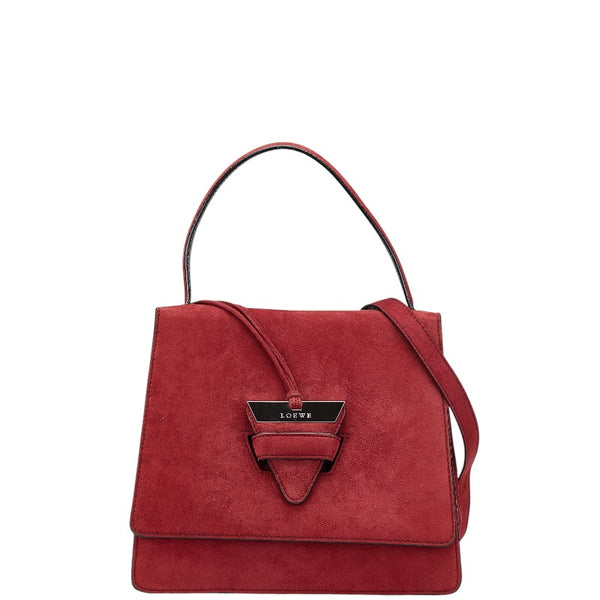 ロエベ バルセロナ ハンドバッグ ショルダーバッグ 2WAY ワインレッド スウェード レザー レディース LOEWE 【中古】