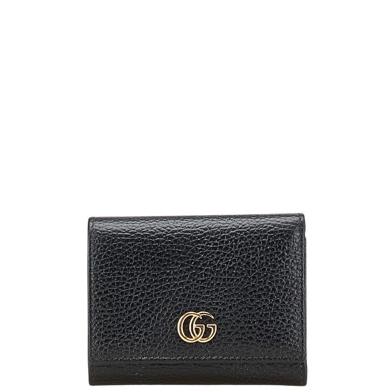 グッチ GGマーモント ダブルG 三つ折り財布 コンパクトウォレット   474746 ブラック レザー レディース GUCCI 【中古】