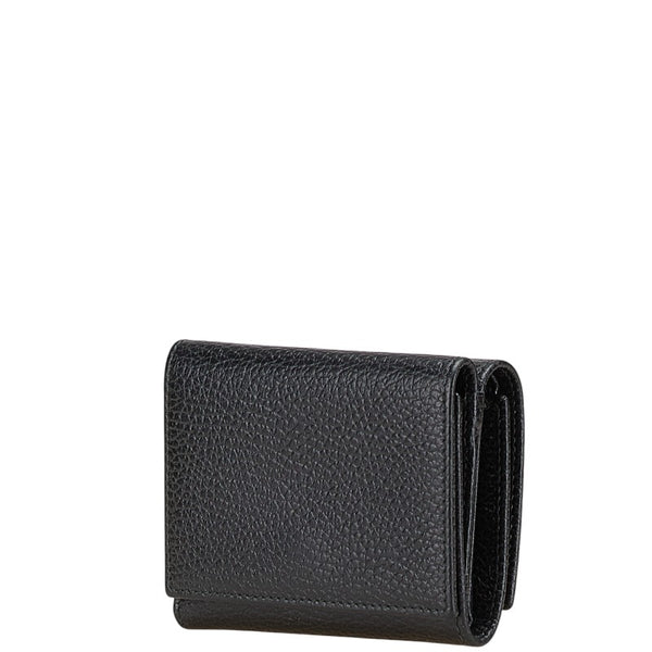 グッチ GGマーモント ダブルG 三つ折り財布 コンパクトウォレット   474746 ブラック レザー レディース GUCCI 【中古】