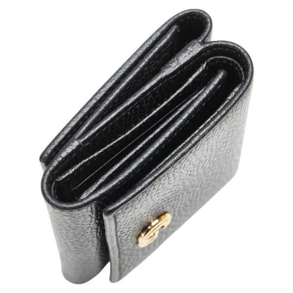 グッチ GGマーモント ダブルG 三つ折り財布 コンパクトウォレット   474746 ブラック レザー レディース GUCCI 【中古】