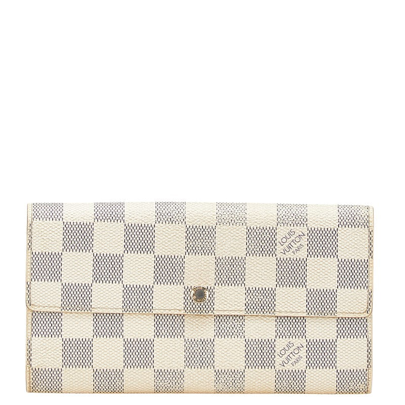 ルイ ヴィトン ダミエ アズール ポルトフォイユ サラ 長財布 N61735 ホワイト PVC レザー レディース LOUIS VUITTON 【中古】