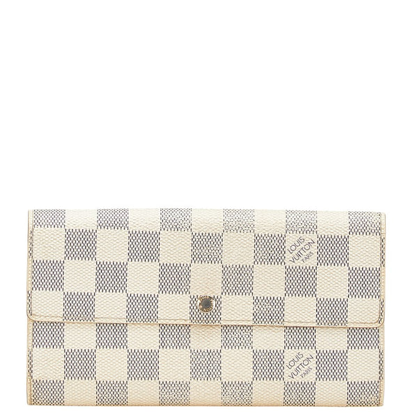 ルイ ヴィトン ダミエ アズール ポルトフォイユ サラ 長財布 N61735 ホワイト PVC レザー レディース LOUIS VUITTON 【中古】