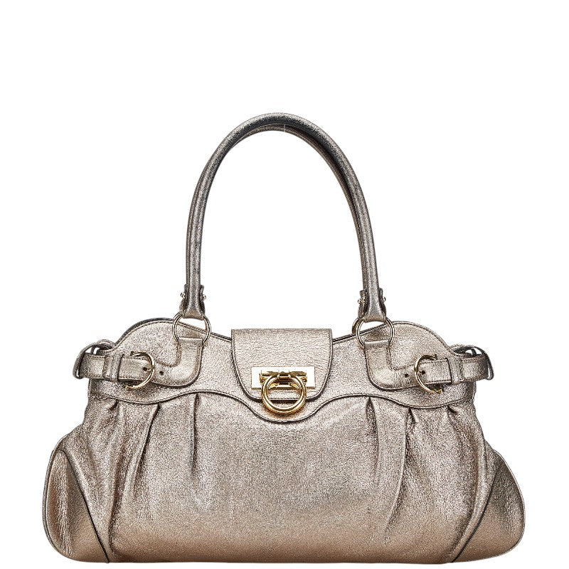 サルヴァトーレフェラガモ ガンチーニ ハンドバッグ AU-21 5370 ゴールド レザー レディース Salvatore Ferragamo 【中古】