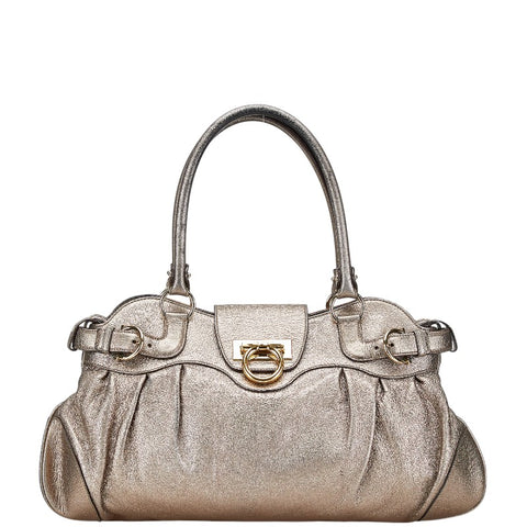 サルヴァトーレフェラガモ ガンチーニ ハンドバッグ AU-21 5370 ゴールド レザー レディース Salvatore Ferragamo 【中古】